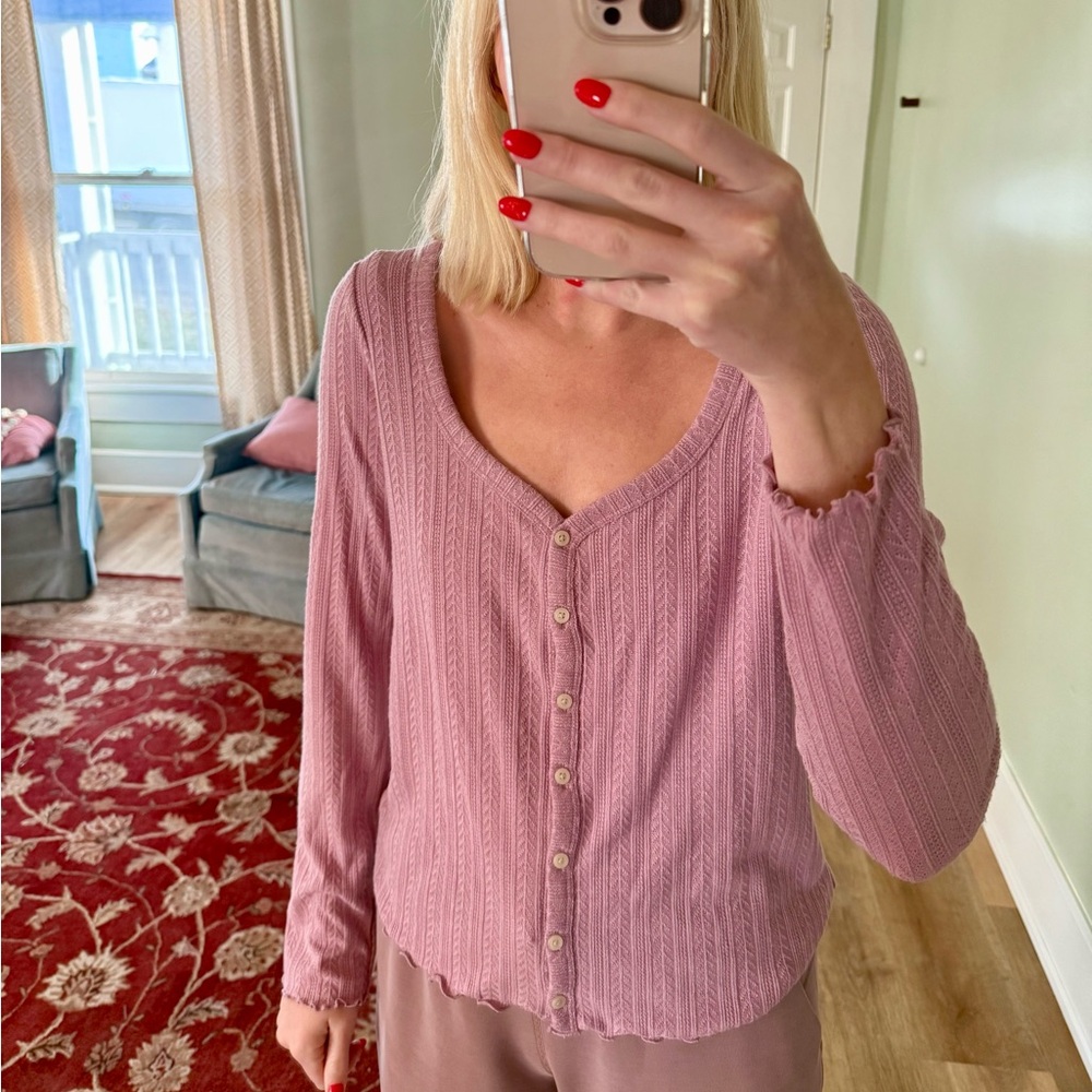 Pointelle Purple Top